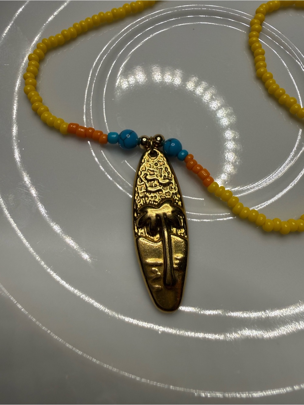 Surfer Charm Pendant Sunshine Bead Necklace